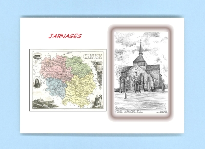 Cartes Postales impression Noir avec dpartement sur la ville de JARNAGES Titre : eglise