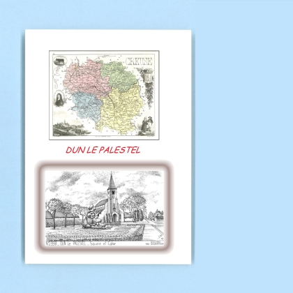 Cartes Postales impression Noir avec dpartement sur la ville de DUN LE PALESTEL Titre : square et eglise