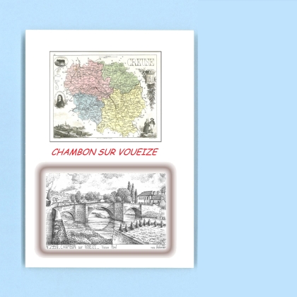 Cartes Postales impression Noir avec dpartement sur la ville de CHAMBON SUR VOUEIZE Titre : vieux pont