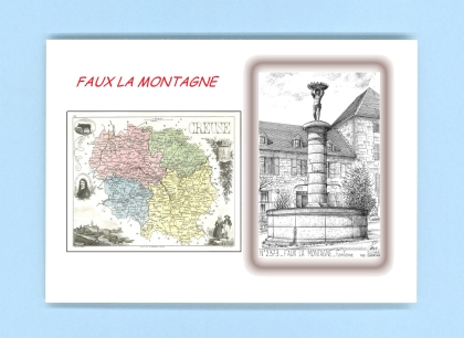 Cartes Postales impression Noir avec dpartement sur la ville de FAUX LA MONTAGNE Titre : fontaine