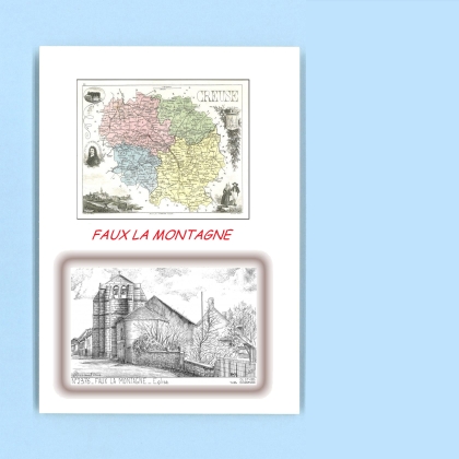 Cartes Postales impression Noir avec dpartement sur la ville de FAUX LA MONTAGNE Titre : eglise