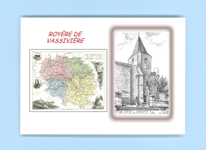 Cartes Postales impression Noir avec dpartement sur la ville de ROYERE DE VASSIVIERE Titre : eglise