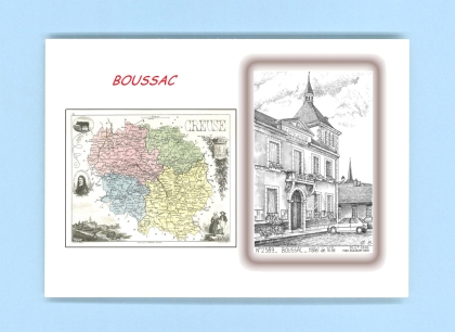 Cartes Postales impression Noir avec dpartement sur la ville de BOUSSAC Titre : hotel de ville