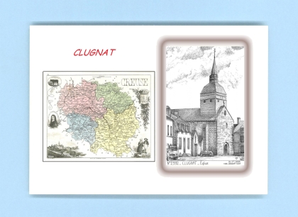 Cartes Postales impression Noir avec dpartement sur la ville de CLUGNAT Titre : eglise