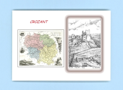 Cartes Postales impression Noir avec dpartement sur la ville de CROZANT Titre : ruines