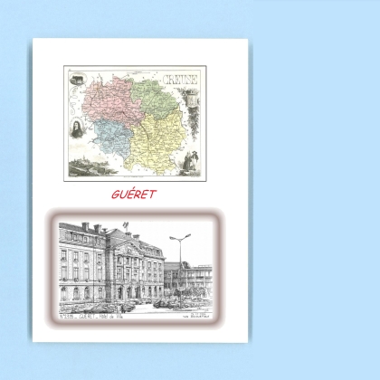 Cartes Postales impression Noir avec dpartement sur la ville de GUERET Titre : hotel de ville