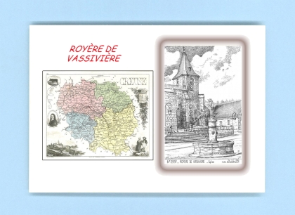 Cartes Postales impression Noir avec dpartement sur la ville de ROYERE DE VASSIVIERE Titre : eglise