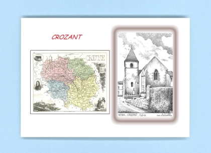 Cartes Postales impression Noir avec dpartement sur la ville de CROZANT Titre : eglise