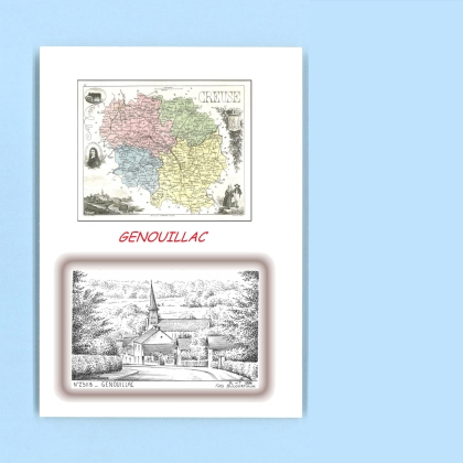 Cartes Postales impression Noir avec dpartement sur la ville de GENOUILLAC Titre : vue