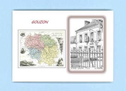 Cartes Postales impression Noir avec dpartement sur la ville de GOUZON Titre : mairie