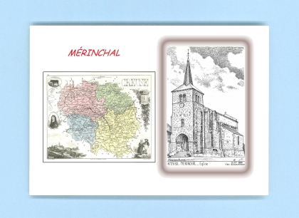 Cartes Postales impression Noir avec dpartement sur la ville de MERINCHAL Titre : eglise