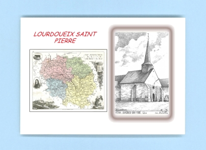 Cartes Postales impression Noir avec dpartement sur la ville de LOURDOUEIX ST PIERRE Titre : eglise