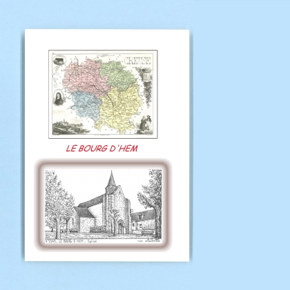 Cartes Postales impression Noir avec dpartement sur la ville de LE BOURG D HEM Titre : eglise