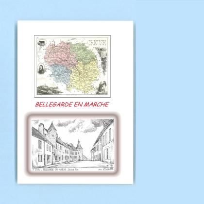 Cartes Postales impression Noir avec dpartement sur la ville de BELLEGARDE EN MARCHE Titre : grande rue
