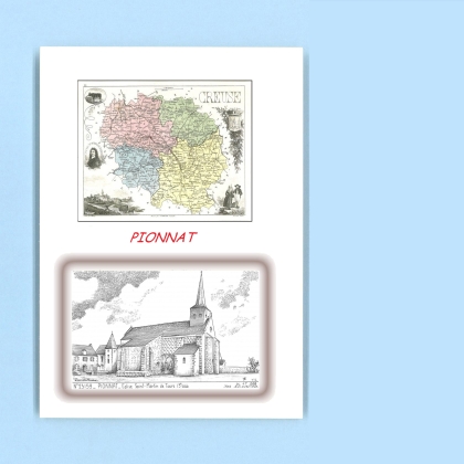 Cartes Postales impression Noir avec dpartement sur la ville de PIONNAT Titre : eglise st martin de tours 13eS