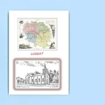 Cartes Postales impression Noir avec dpartement sur la ville de LUSSAT Titre : eglise