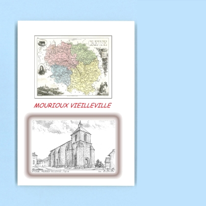 Cartes Postales impression Noir avec dpartement sur la ville de MOURIOUX VIEILLEVILLE Titre : eglise