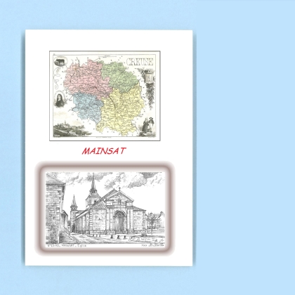 Cartes Postales impression Noir avec dpartement sur la ville de MAINSAT Titre : eglise