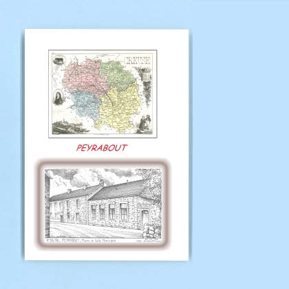 Cartes Postales impression Noir avec dpartement sur la ville de PEYRABOUT Titre : mairie et salle municipale