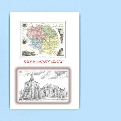 Cartes Postales impression Noir avec dpartement sur la ville de TOULX STE CROIX Titre : eglise