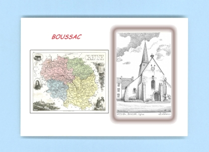 Cartes Postales impression Noir avec dpartement sur la ville de BOUSSAC Titre : eglise