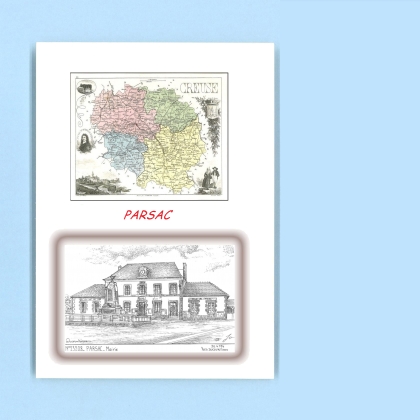 Cartes Postales impression Noir avec dpartement sur la ville de PARSAC Titre : mairie
