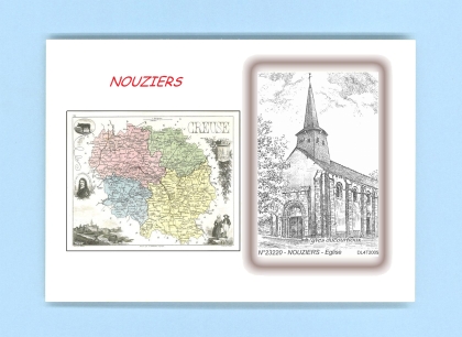 Cartes Postales impression Noir avec dpartement sur la ville de NOUZIERS Titre : eglise