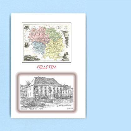 Cartes Postales impression Noir avec dpartement sur la ville de FELLETIN Titre : mairie