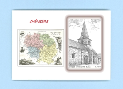 Cartes Postales impression Noir avec dpartement sur la ville de CHENIERS Titre : eglise