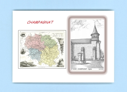 Cartes Postales impression Noir avec dpartement sur la ville de CHAMPAGNAT Titre : eglise