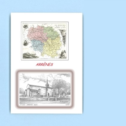 Cartes Postales impression Noir avec dpartement sur la ville de ARRENES Titre : eglise
