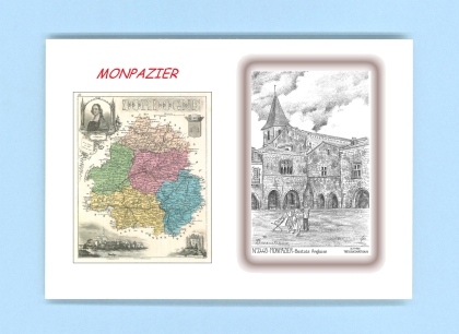Cartes Postales impression Noir avec dpartement sur la ville de MONPAZIER Titre : bastide anglaise