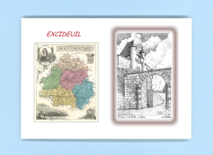 Cartes Postales impression Noir avec dpartement sur la ville de EXCIDEUIL Titre : chateau