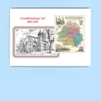 Cartes Postales impression Noir avec dpartement sur la ville de CHAMPAGNAC DE BELAIR Titre : eglise st christophe