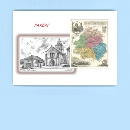 Cartes Postales impression Noir avec dpartement sur la ville de PAYZAC Titre : eglise