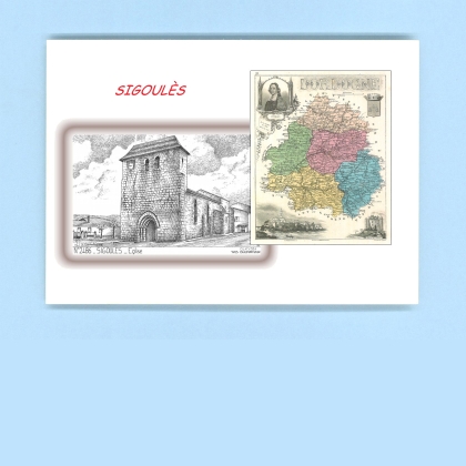 Cartes Postales impression Noir avec dpartement sur la ville de SIGOULES Titre : eglise