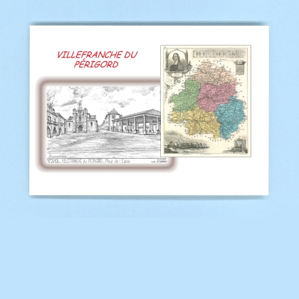 Cartes Postales impression Noir avec dpartement sur la ville de VILLEFRANCHE DU PERIGORD Titre : place de l eglise