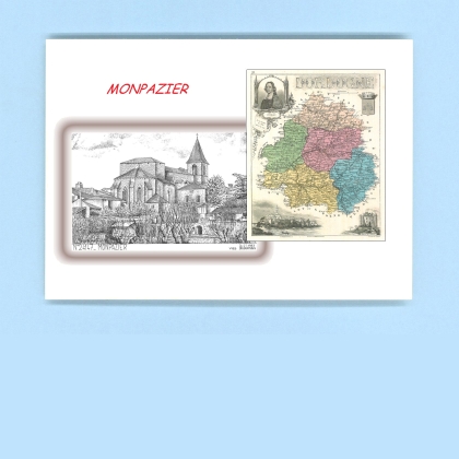 Cartes Postales impression Noir avec dpartement sur la ville de MONPAZIER Titre : vue