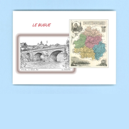 Cartes Postales impression Noir avec dpartement sur la ville de LE BUGUE Titre : vue pont