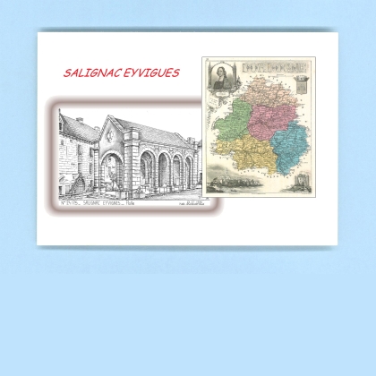 Cartes Postales impression Noir avec dpartement sur la ville de SALIGNAC EYVIGNES Titre : halle