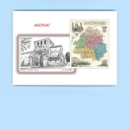 Cartes Postales impression Noir avec dpartement sur la ville de AGONAC Titre : eglise