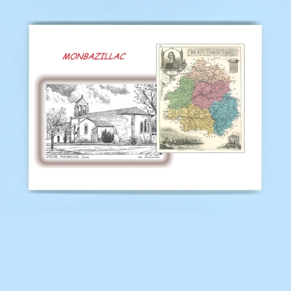 Cartes Postales impression Noir avec dpartement sur la ville de MONBAZILLAC Titre : eglise