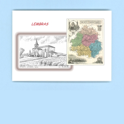 Cartes Postales impression Noir avec dpartement sur la ville de LEMBRAS Titre : eglise