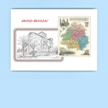 Cartes Postales impression Noir avec dpartement sur la ville de GRAND BRASSAC Titre : eglise