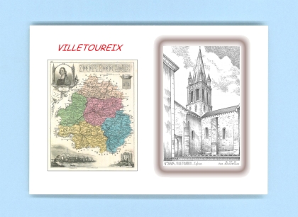Cartes Postales impression Noir avec dpartement sur la ville de VILLETOUREIX Titre : eglise