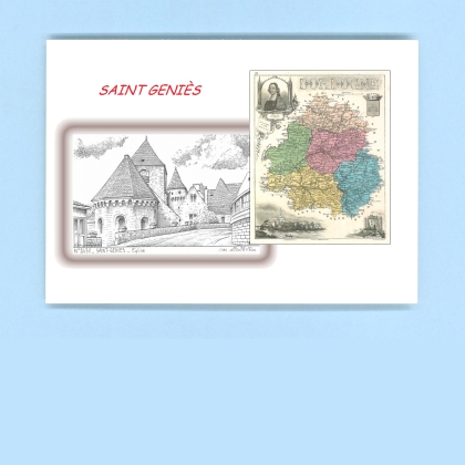 Cartes Postales impression Noir avec dpartement sur la ville de ST GENIES Titre : eglise