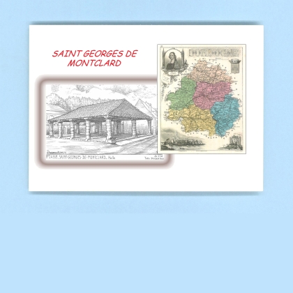 Cartes Postales impression Noir avec dpartement sur la ville de ST GEORGES DE MONTCLARD Titre : halle