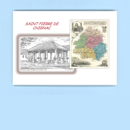 Cartes Postales impression Noir avec dpartement sur la ville de ST PIERRE DE CHIGNAC Titre : halle