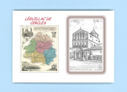 Cartes Postales impression Noir avec dpartement sur la ville de LEGUILLAC DE CERCLES Titre : eglise