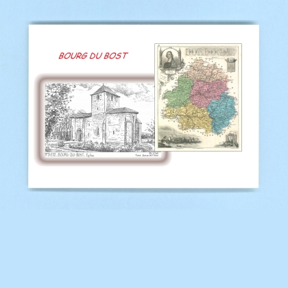 Cartes Postales impression Noir avec dpartement sur la ville de BOURG DU BOST Titre : eglise